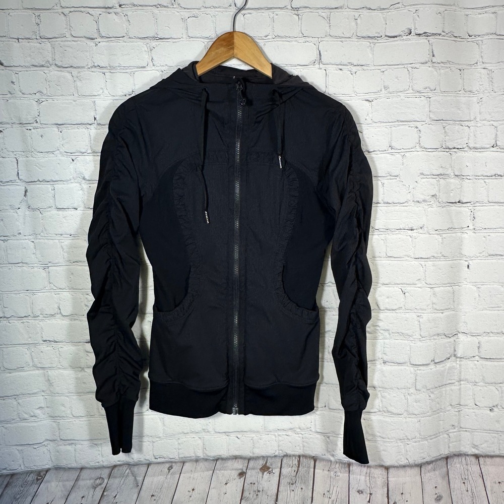 Lululemon Dance Studio Reversible Jacket Black Ruched Sleeve Full Zip Hooded